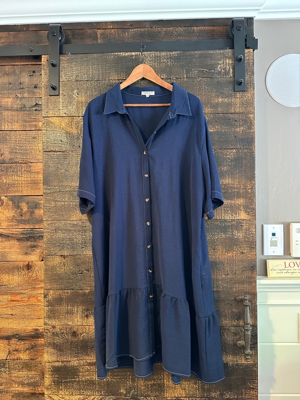 Women's Navy Button-Front Ruffle Hem Dress -